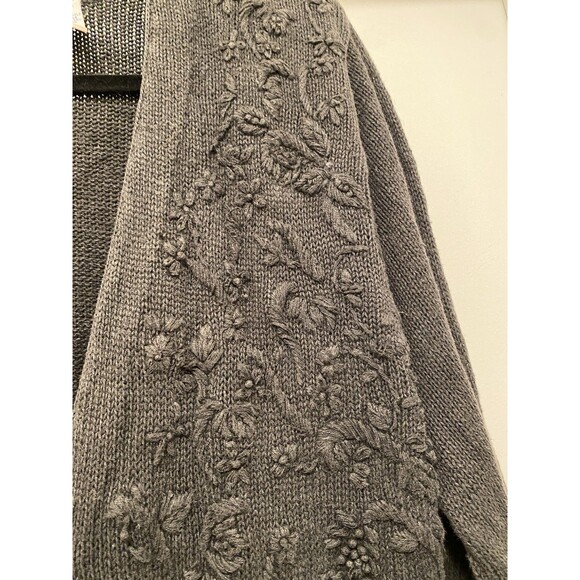 Vtg Cottagecore Cardigan Sweater Sz Medium Grey Goth Fall Whimsy 80s Embroidered - Picture 7 of 9